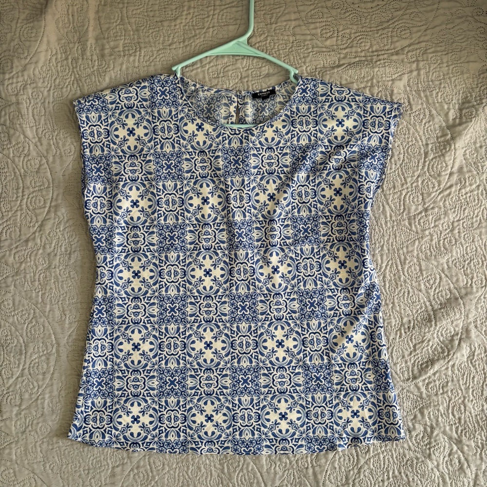 Express Blue and Cream Patterned Blouse